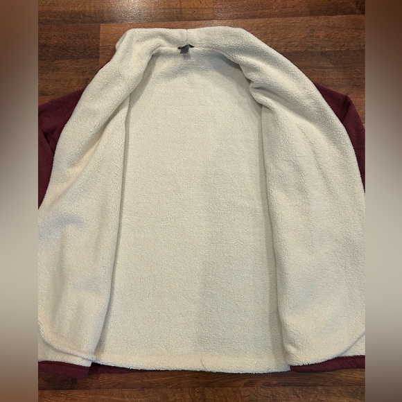 Eddie Bauer Large Office Red Wine Sherpa Lined Open Front Cardigan Jacket - Picture 4 of 6